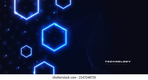 Abstract Futuristic Artificial Intelligence Technology Background. Big Data Background with Glowing Hexagon Concept. Network Connection Banner or Poster