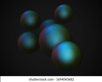 Abstrakter futuristischer Hintergrund mit 3D-Sphären. Konzept der Wissenschaft und der modernen Technologie: Nanopartikel schwimmen im Weltraum. Nanotechnologie-Tapete mit geometrischen Formen, Vektorillustration-Illustration.