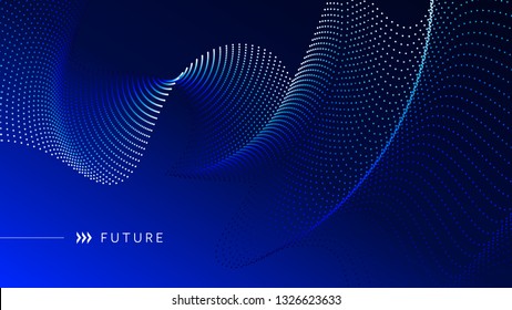 Abstract Futuristic Background and Asymmetrical Wavy Dots in Blue Tones  Aspect Ratio 16:9  EPS10 