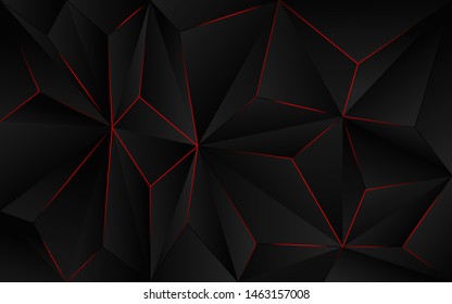 Abstract Futuristic Background Black Polygon Vector Design With Red Light Line. Dark Triangle Composition Technology Modern Concept For Use Element Cover, Banner, Poster, Web, Brochure, Flyer