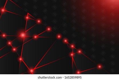 Abstract futuristic background black polygon vector design with red light line. Dark triangle composition technology modern concept for use element cover, banner, poster, web, brochure, flyer