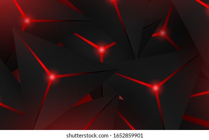 Diseño abstracto de fondo futurista negro de polígono vectorial con línea de luz roja. Tecnología de composición en triángulo oscuro concepto moderno para uso de portada de elementos, banner, afiche, web, folleto, volante