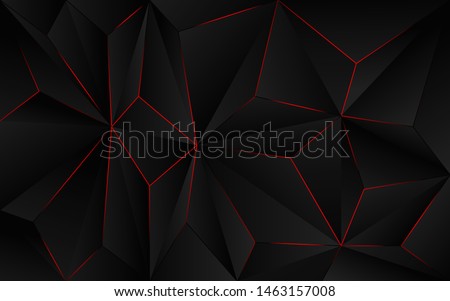 Abstract futuristic background black polygon vector design with red light line. Dark triangle composition technology modern concept for use element cover, banner, poster, web, brochure, flyer