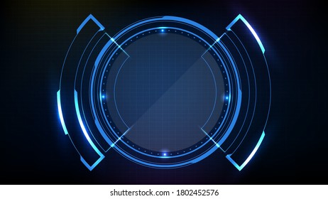abstract futuristic background of blue circle round glowing technology sci fi frame. hud ui