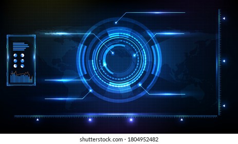 abstract futuristic background of blue circle round glowing technology sci fi frame. hud ui