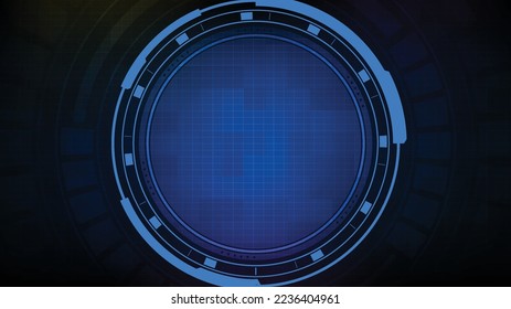 abstract futuristic background of blue circle round glowing technology sci fi frame. hud ui