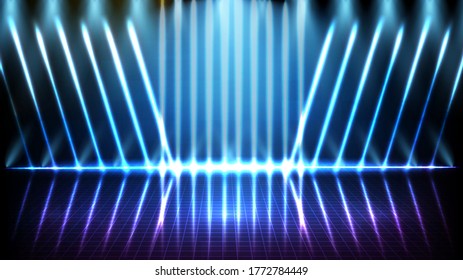 fondo futurista abstracto de escenario vacío azul y fondo estelar de neón de luz 