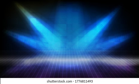 abstract futuristic background of blue empty stage Stairs covered with red carpet and lighting spotlgiht stage background