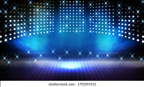 abstract futuristic background of blue empty stage Stairs covered with red carpet and lighting spotlgiht stage background