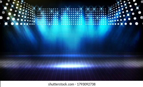 abstract futuristic background of blue empty stage arena stadium spotlgiht stage background