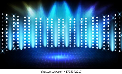 abstract futuristic background of blue empty stage Stairs covered with red carpet and lighting spotlgiht stage background