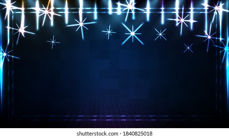 abstract futuristic background of blue empty stage and neon lighting spotlight stage background 