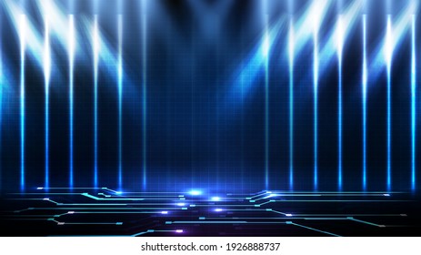 abstract futuristic background of blue empty stage arena stadium spotlgiht stage background