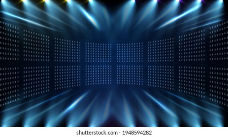 fondo futurista abstracto de escenario vacío azul y fondo de escenario de neón iluminado