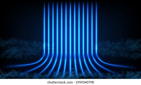 abstract futuristic background of blue empty stage and neon lighting spotlgiht stage background