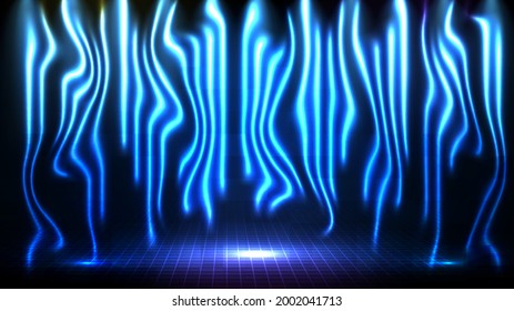 abstract futuristic background of blue empty stage and neon lighting spotlgiht stage background