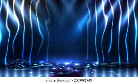 abstract futuristic background of blue empty stage arena stadium spotlgiht stage background