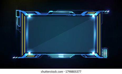 abstract futuristic background of blue glowing technology sci fi frame hud ui