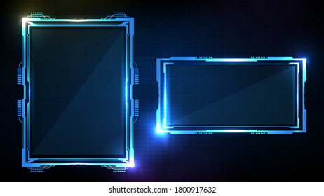 abstract futuristic background of blue glowing technology sci fi frame hud ui