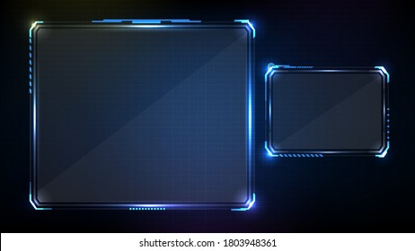 abstract futuristic background of blue glowing technology sci fi frame hud ui