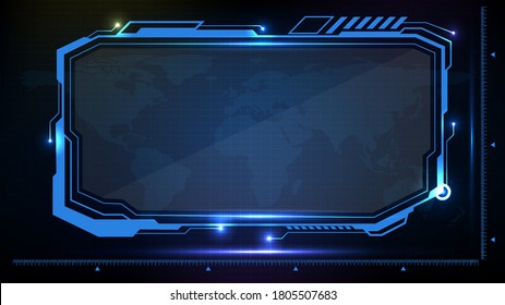 Abstract futuristic background. Blue glowing technology sci fi frame hud ui