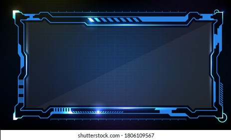 Abstract futuristic background. Blue glowing technology sci fi frame hud ui