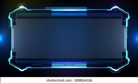 Abstract futuristic background. Blue glowing technology sci fi frame hud ui