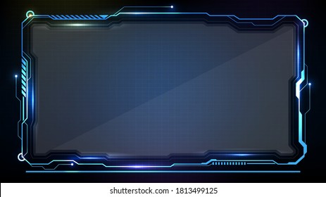 Abstract Futuristic Background. Blue Glowing Technology Sci Fi Frame Hud Ui