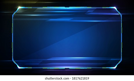 Abstract futuristic background. Blue glowing technology sci fi frame hud ui