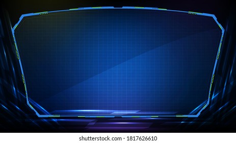 Abstract futuristic background. Blue glowing technology sci fi frame hud ui