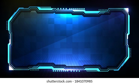 abstract futuristic background of blue glowing technology sci fi frame hud ui