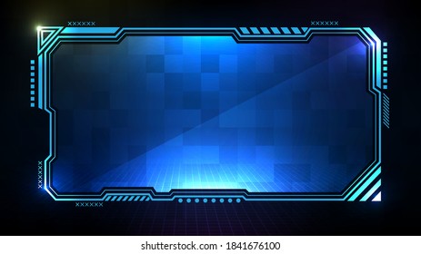 Abstract futuristic background. Blue glowing technology sci fi frame hud ui