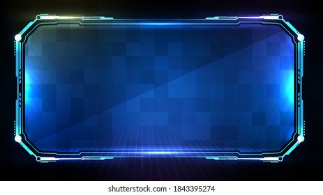 abstract futuristic background of blue glowing technology sci fi frame hud ui