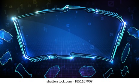 Abstract futuristic background of blue glowing digital numbers. sci fi technology hud ui frame.