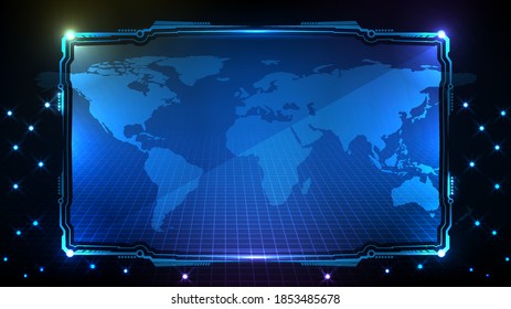abstract futuristic background of blue glowing technology sci fi frame hud ui