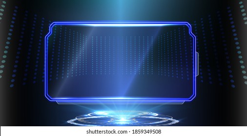 Abstract futuristic background of blue glowing technology sci fi frame hud ui Blue Futuristic Screen Tablet Device VR Head-up Display Design.