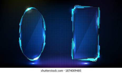 abstract futuristic background of blue glowing technology sci fi frame hud ui