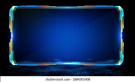 abstract futuristic background of blue glowing technology sci fi frame hud ui