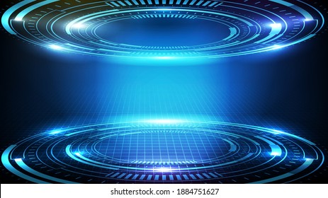 abstract futuristic background of blue glowing technology sci fi frame hud ui