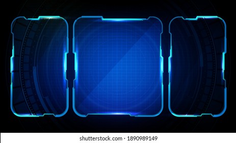 Abstract Futuristic Background Of Blue Glowing Technology Sci Fi Frame Hud Ui