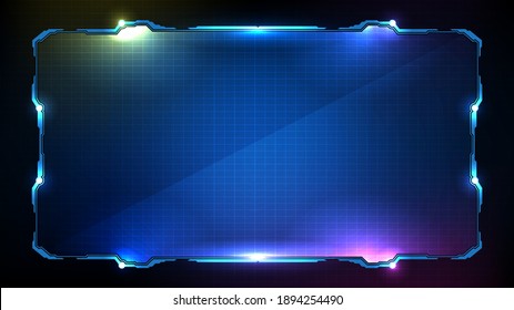 abstract futuristic background of blue glowing technology sci fi frame hud ui