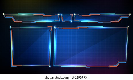 abstract futuristic background of blue glowing technology sci fi frame, hud ui, lower third button bar