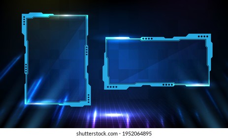 abstract futuristic background of blue glowing technology sci fi frame hud ui