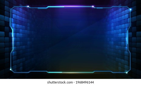 abstract futuristic background of blue glowing technology sci fi frame hud ui
