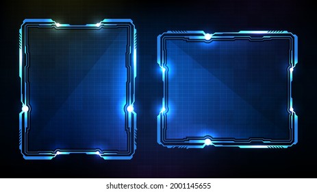 abstract futuristic background of blue glowing technology sci fi frame hud ui