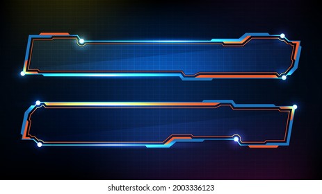 abstract futuristic background of blue glowing technology sci fi frame, hud ui, lower third button bar