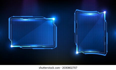 abstract futuristic background of blue glowing technology sci fi frame hud ui