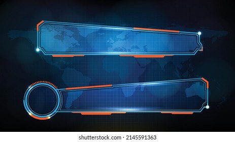 abstract futuristic background of blue glowing technology sci fi frame, hud ui, lower third button bar