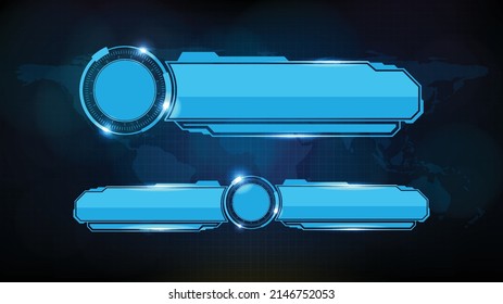 abstract futuristic background of blue glowing technology sci fi frame, hud ui, lower third button bar