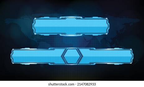 abstract futuristic background of blue glowing technology sci fi frame, hud ui, lower third button bar